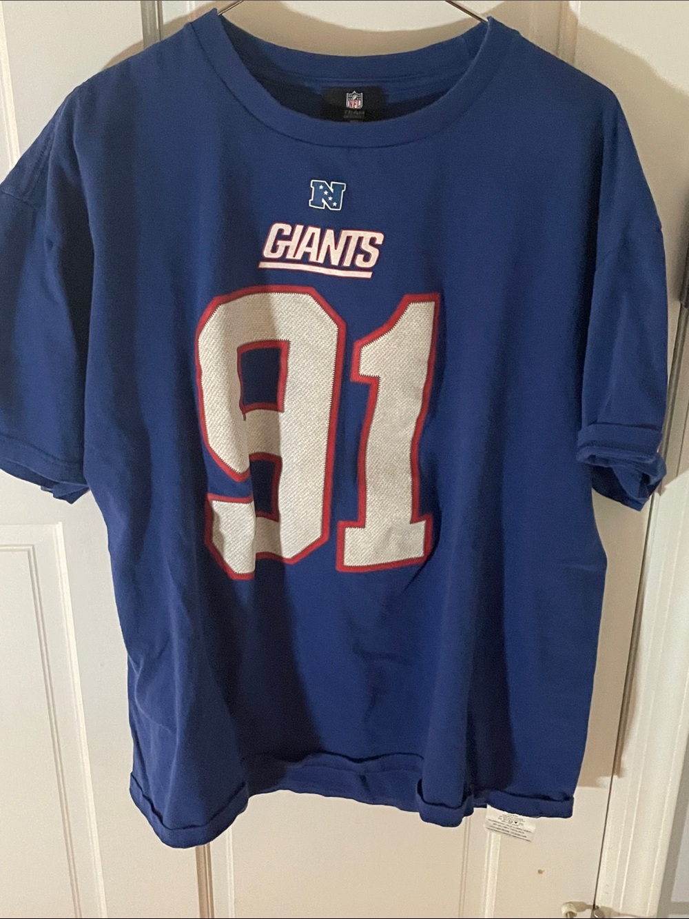 NFL New York Giants Blue Short Sleeve Tee with #91 Graphic Men Size XL